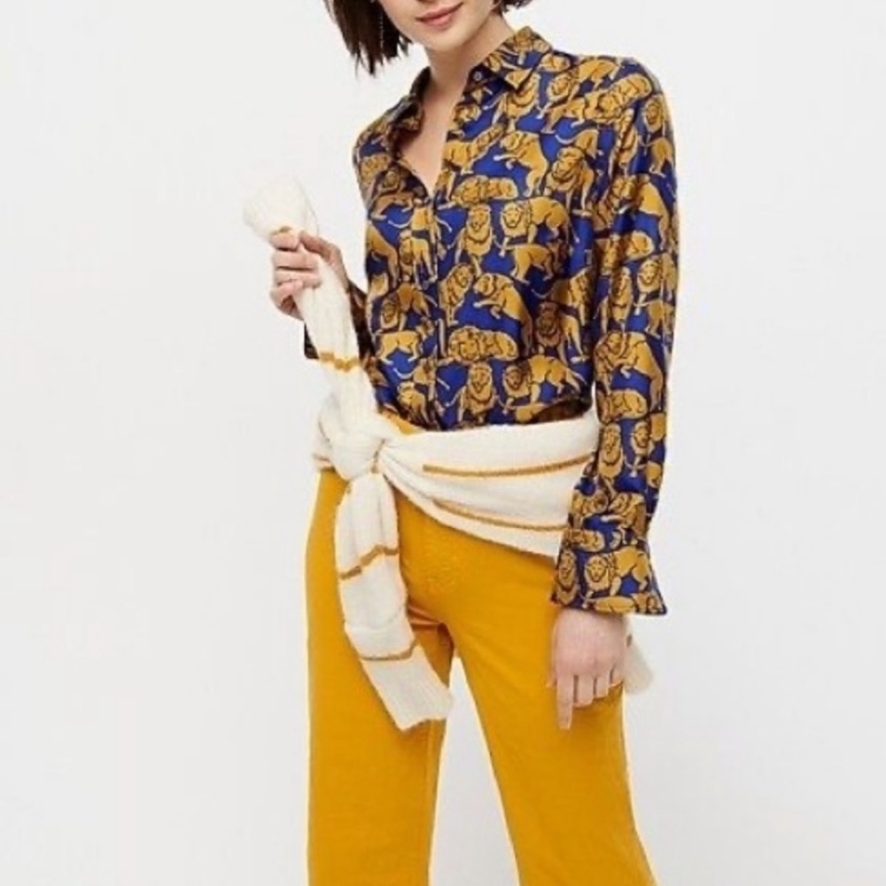 J.Crew Collection Royal Blue Gold
Lion Print Silk Shirt Blouse Size 0 - Picture 5 of 14
